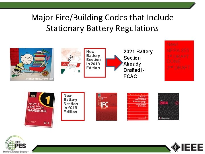 Major Fire/Building Codes that Include Stationary Battery Regulations New Battery Section in 2018 Edition