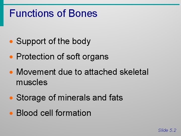 Functions of Bones · Support of the body · Protection of soft organs ·