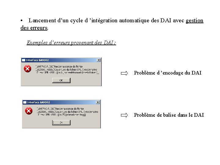  • Lancement d’un cycle d ’intégration automatique des DAI avec gestion des erreurs.