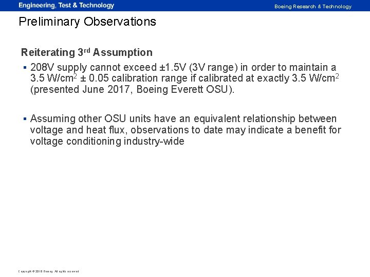 Boeing Research & Technology Preliminary Observations Reiterating 3 rd Assumption ▪ 208 V supply