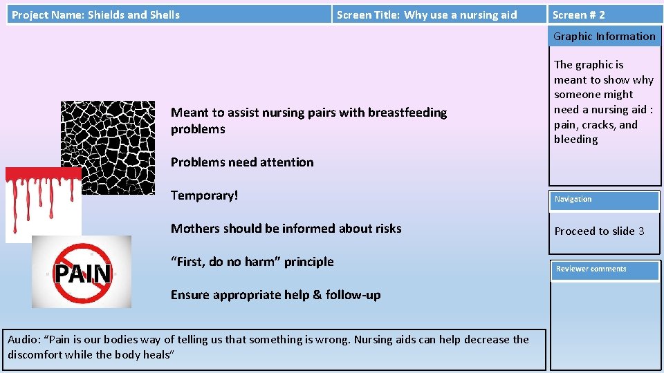 Project Name: Shields and Shells Screen Title: Why use a nursing aid Screen #