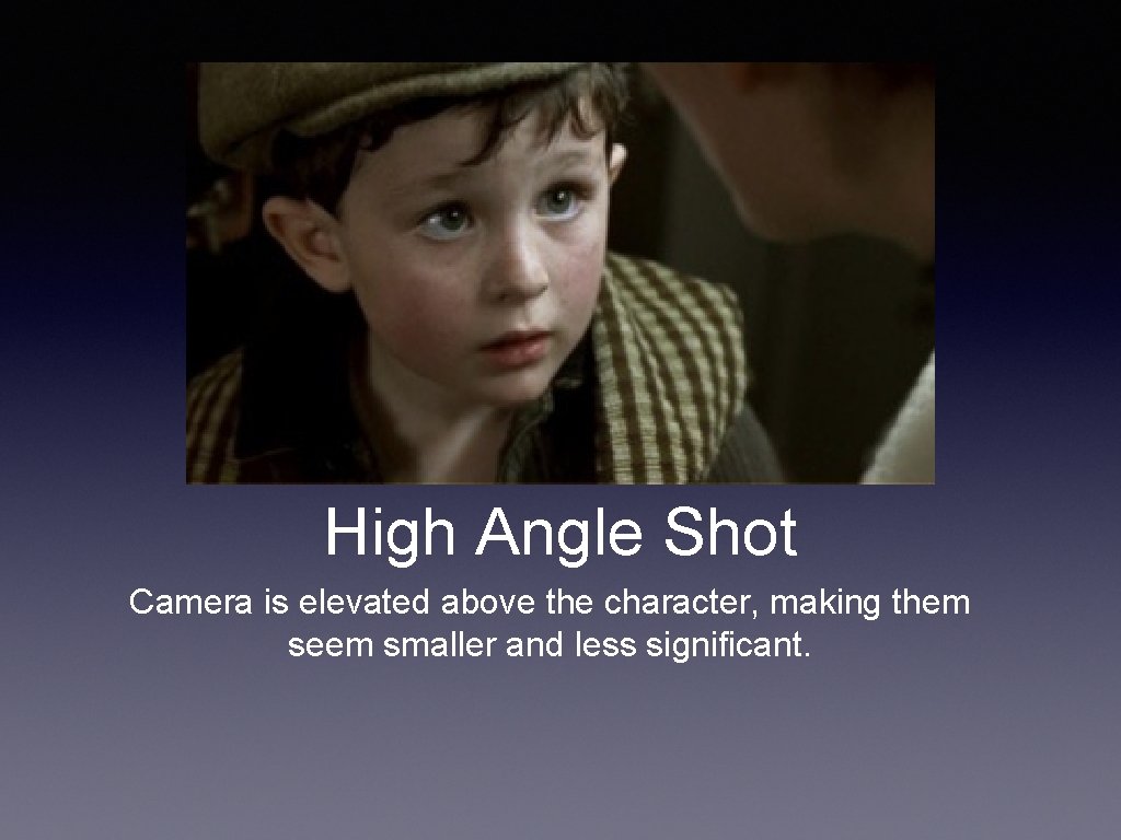 High Angle Shot Camera is elevated above the character, making them seem smaller and