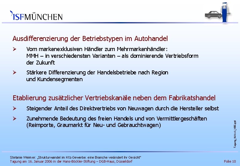 Ausdifferenzierung der Betriebstypen im Autohandel Ø Vom markenexklusiven Händler zum Mehrmarkenhändler: MMH – in