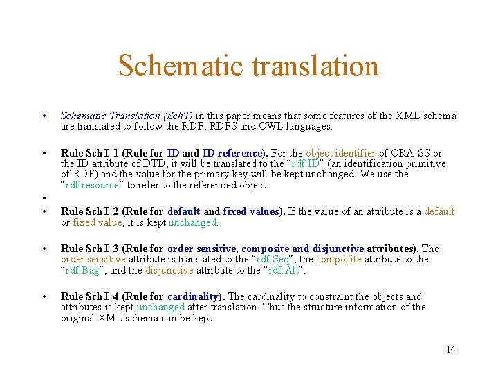 Schematic translation • Schematic Translation (Sch. T) in this paper means that some features