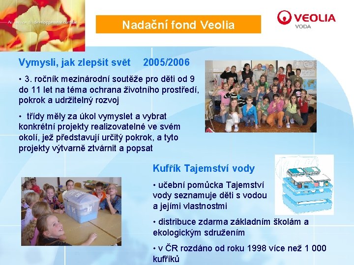 Nadační fond Veolia Vymysli, jak zlepšit svět 2005/2006 • 3. ročník mezinárodní soutěže pro