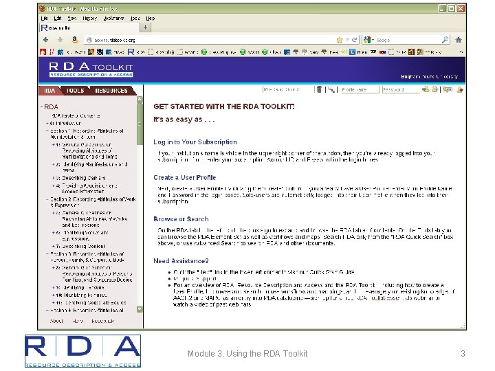 Module 3. Using the RDA Toolkit 3 