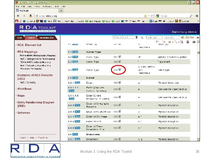 Module 3. Using the RDA Toolkit 36 