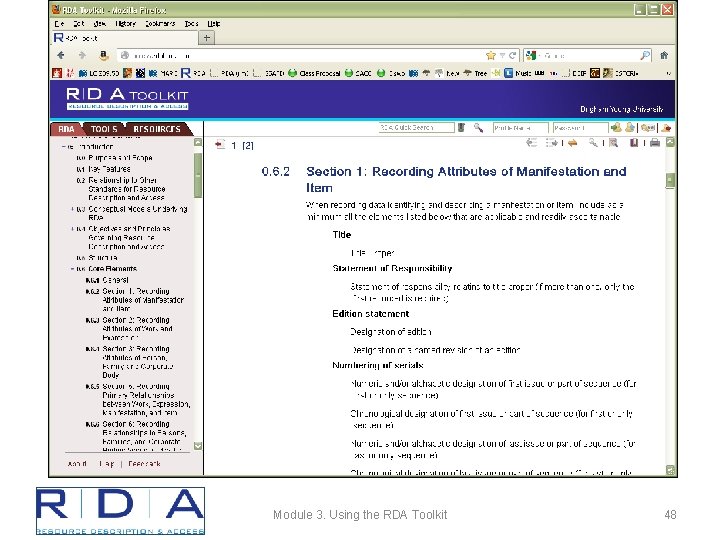 Module 3. Using the RDA Toolkit 48 