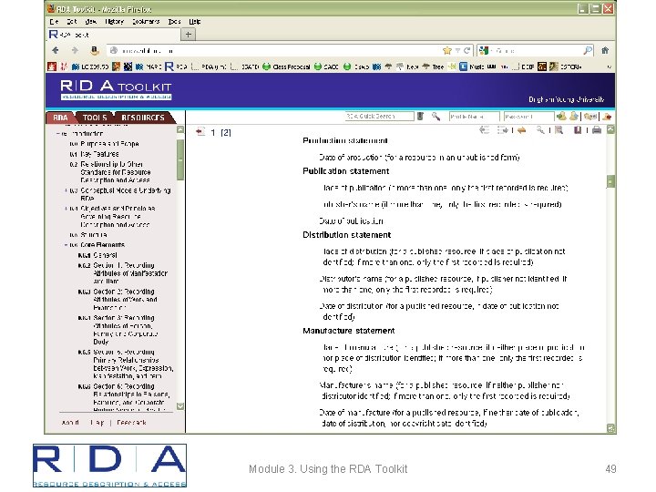 Module 3. Using the RDA Toolkit 49 