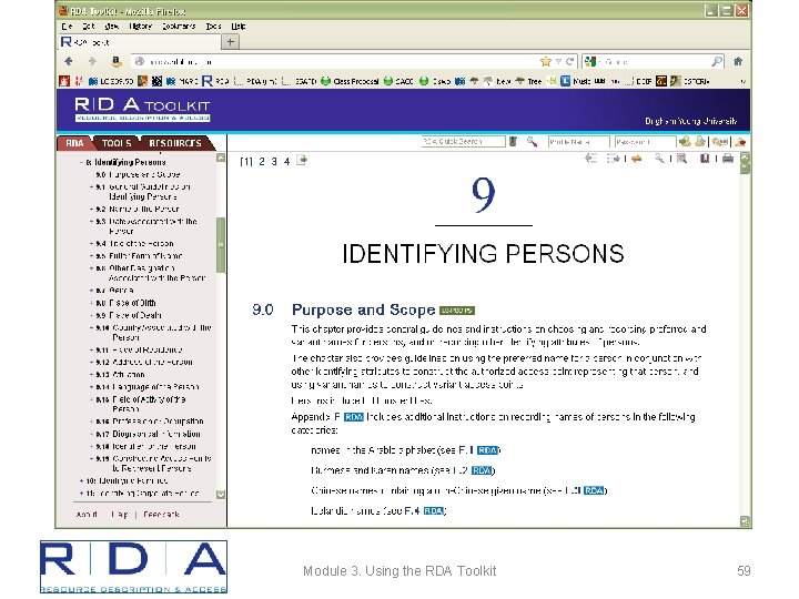 Module 3. Using the RDA Toolkit 59 