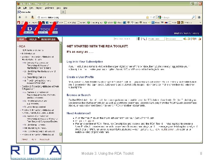 Module 3. Using the RDA Toolkit 8 