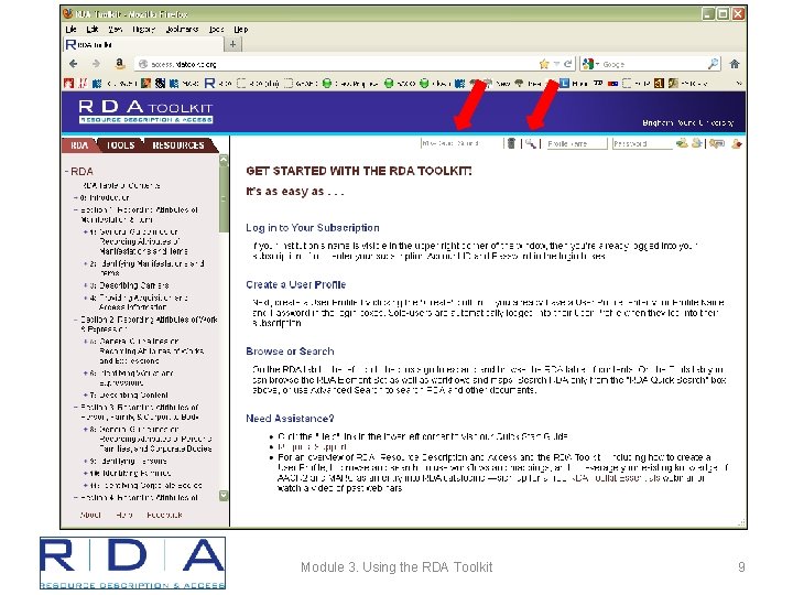 Module 3. Using the RDA Toolkit 9 