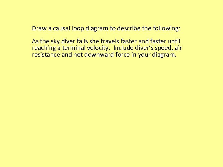 Draw a causal loop diagram to describe the following: As the sky diver falls