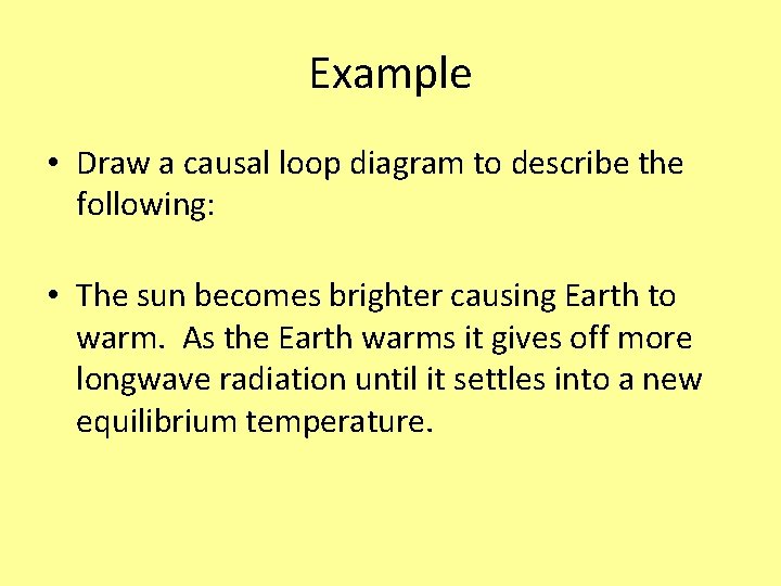 Example • Draw a causal loop diagram to describe the following: • The sun