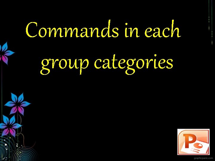 Commands in each group categories 