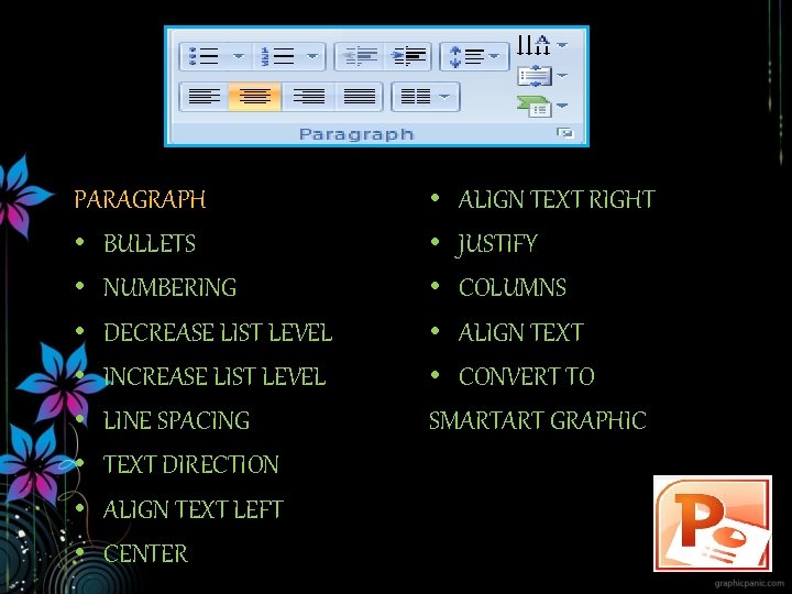 PARAGRAPH • BULLETS • NUMBERING • DECREASE LIST LEVEL • INCREASE LIST LEVEL •