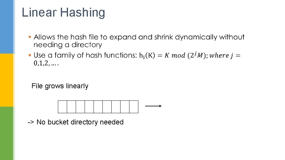 Linear Hashing File grows linearly -> No bucket directory needed 