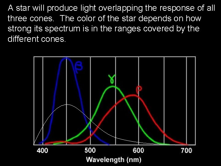 A star will produce light overlapping the response of all three cones. The color