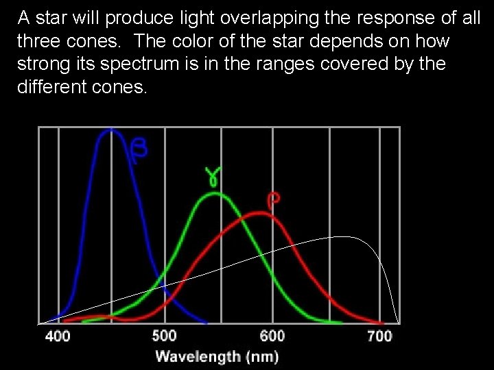 A star will produce light overlapping the response of all three cones. The color