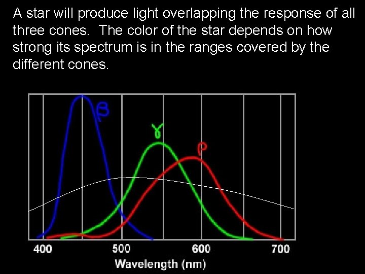 A star will produce light overlapping the response of all three cones. The color