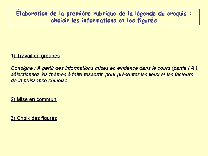 Élaboration de la première rubrique de la légende du croquis : choisir les informations