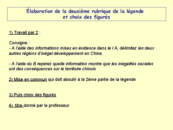 Élaboration de la deuxième rubrique de la légende et choix des figurés 1) Travail