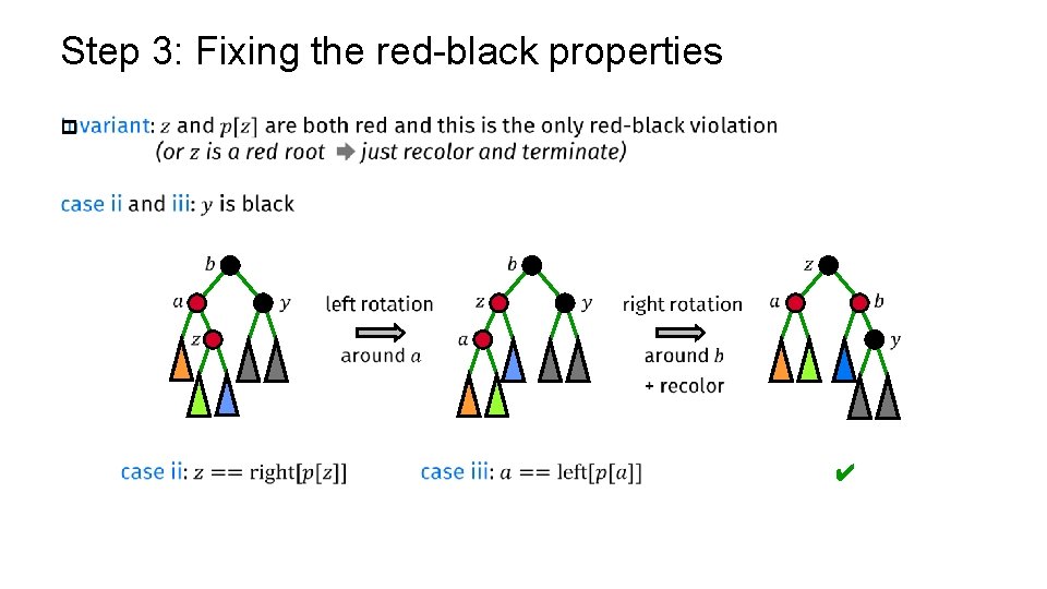 Step 3: Fixing the red-black properties p ✔ 