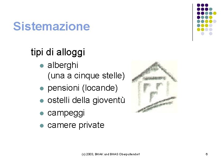 Sistemazione tipi di alloggi l l l alberghi (una a cinque stelle) pensioni (locande)