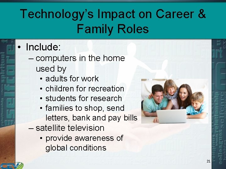 Technology’s Impact on Career & Family Roles • Include: – computers in the home