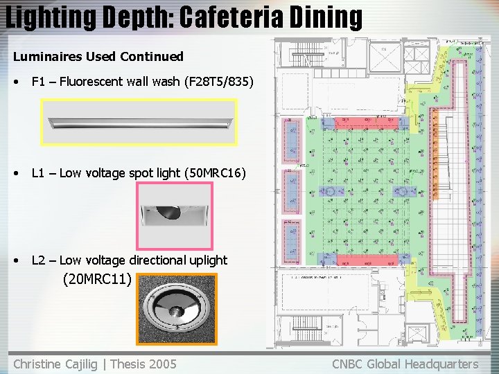 Lighting Depth: Cafeteria Dining Luminaires Used Continued • F 1 – Fluorescent wall wash