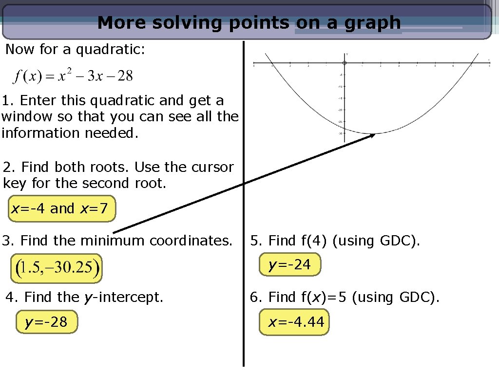 More solving points on a graph Now for a quadratic: 1. Enter this quadratic More solving points on a graph Now for a quadratic: 1. Enter this quadratic