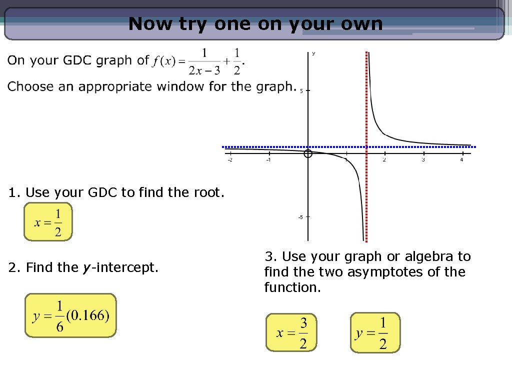 Now try one on your own 1. Use your GDC to find the root. Now try one on your own 1. Use your GDC to find the root.