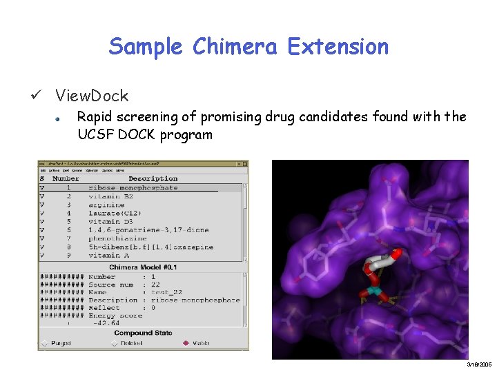 Sample Chimera Extension ü View. Dock Rapid screening of promising drug candidates found with
