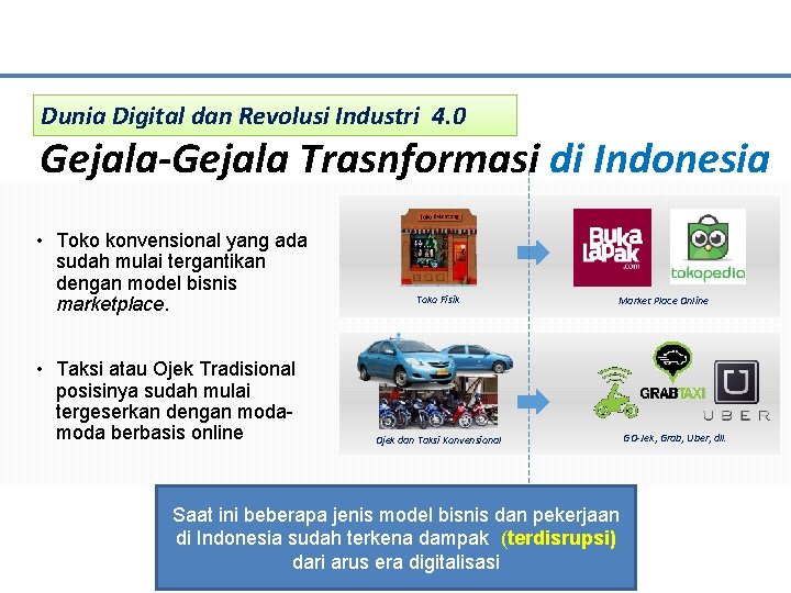 Dunia Digital dan Revolusi Industri 4. 0 Gejala-Gejala Trasnformasi di Indonesia • Toko konvensional