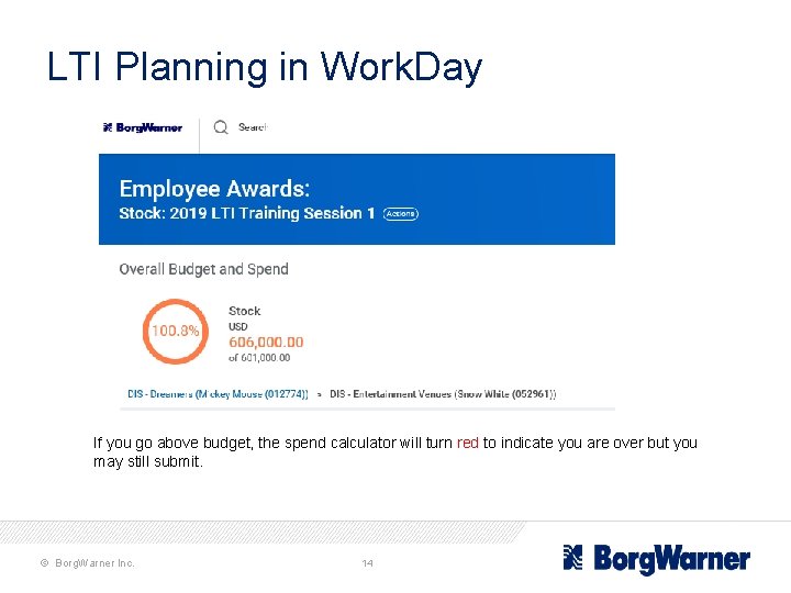 LTI Planning in Work. Day If you go above budget, the spend calculator will