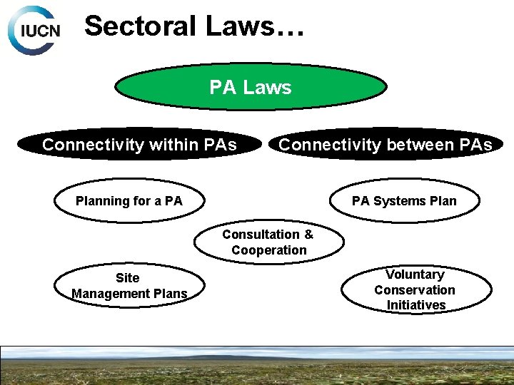 Sectoral Laws… PA Laws Connectivity within PAs Connectivity between PAs Planning for a PA