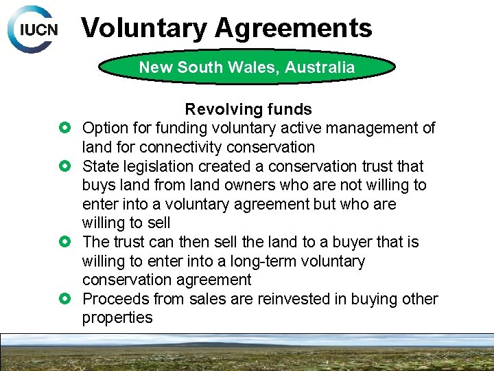 Voluntary Agreements New South Wales, Australia Revolving funds Option for funding voluntary active management