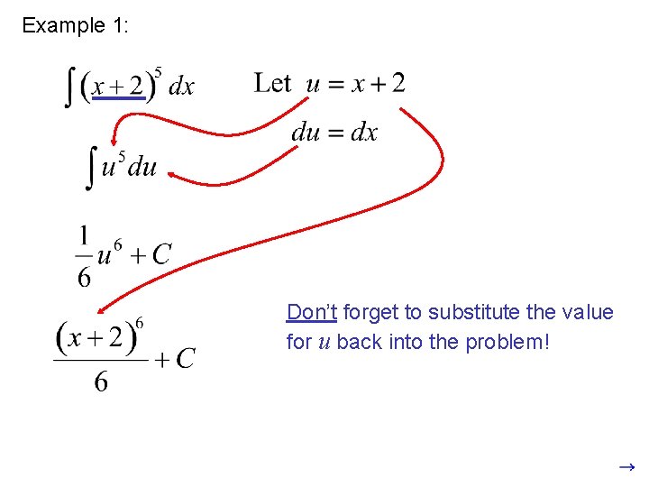 Example 1: The variable of integration must match the variable in the expression. Don’t