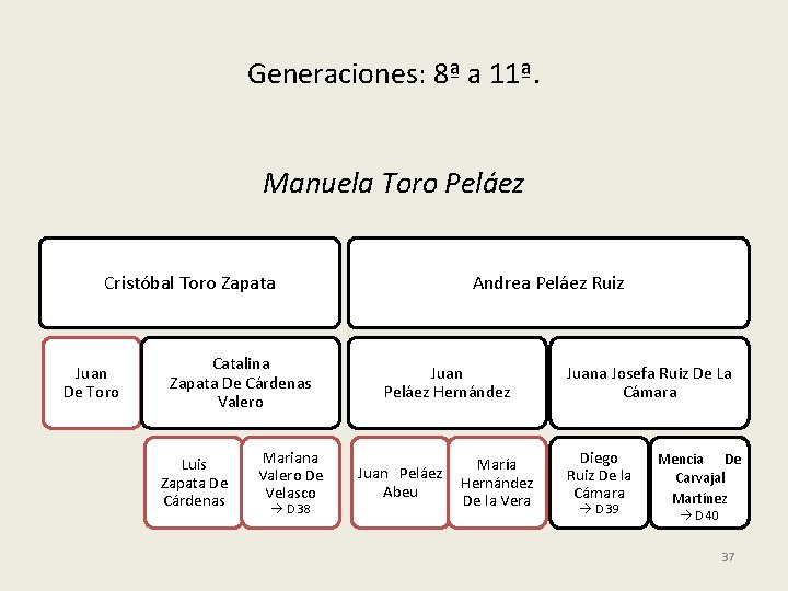 Generaciones: 8ª a 11ª. Manuela Toro Peláez Cristóbal Toro Zapata Juan De Toro Catalina