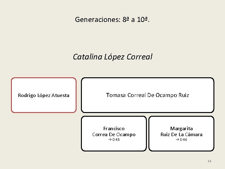 Generaciones: 8ª a 10ª. Catalina López Correal Rodrigo López Atuesta Tomasa Correal De Ocampo
