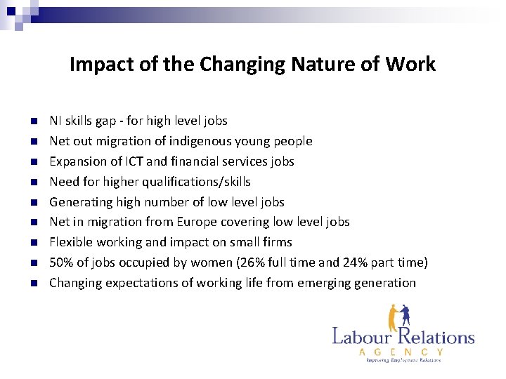 Impact of the Changing Nature of Work n n n n n NI skills