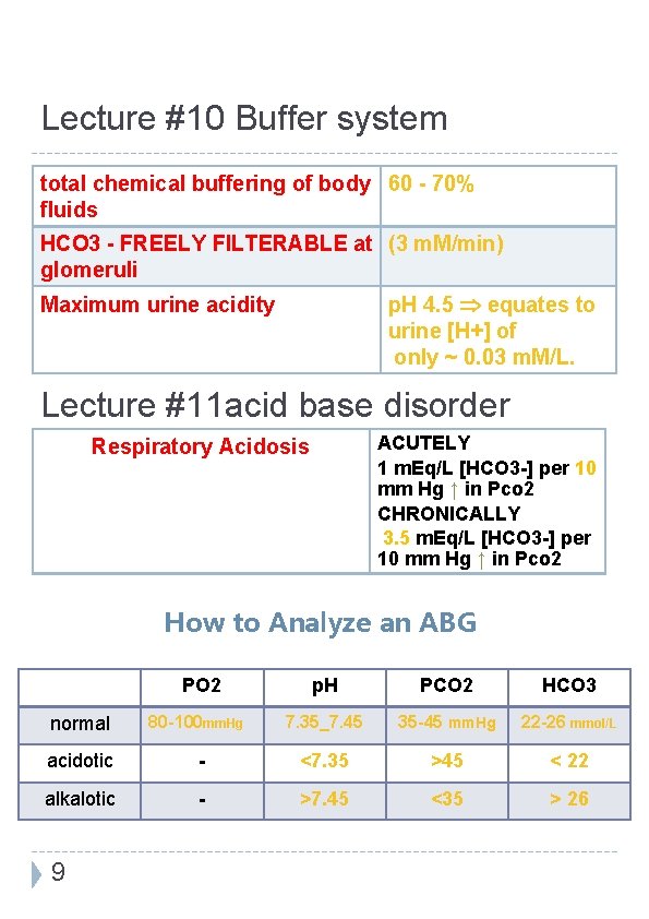 Lecture #10 Buffer system total chemical buffering of body 60 - 70% fluids HCO