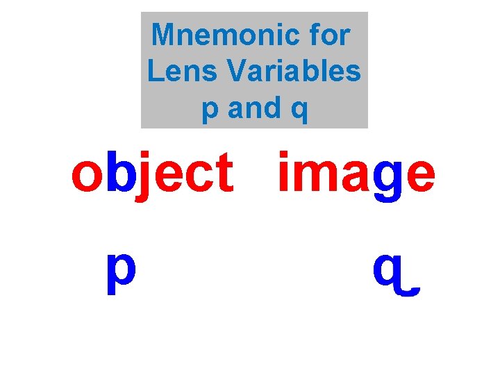 Mnemonic for Lens Variables p and q object b g image p q 