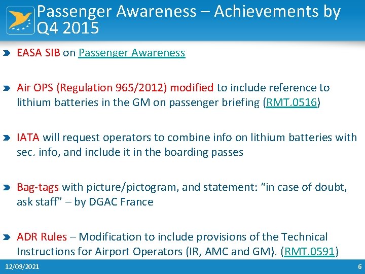 Passenger Awareness – Achievements by Q 4 2015 EASA SIB on Passenger Awareness Air