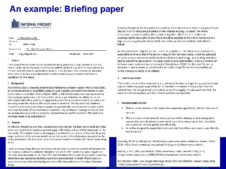 An example: Briefing paper 