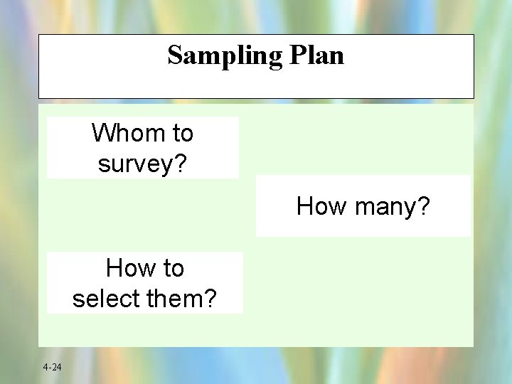 Sampling Plan Whom to survey? How many? How to select them? 4 -24 
