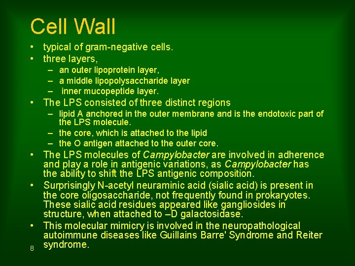 Cell Wall • typical of gram-negative cells. • three layers, – an outer lipoprotein