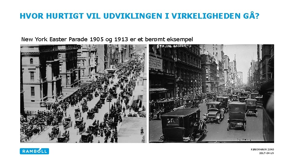 HVOR HURTIGT VIL UDVIKLINGEN I VIRKELIGHEDEN GÅ? New York Easter Parade 1905 og 1913