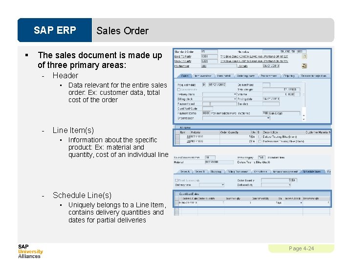 SAP ERP § Sales Order The sales document is made up of three primary