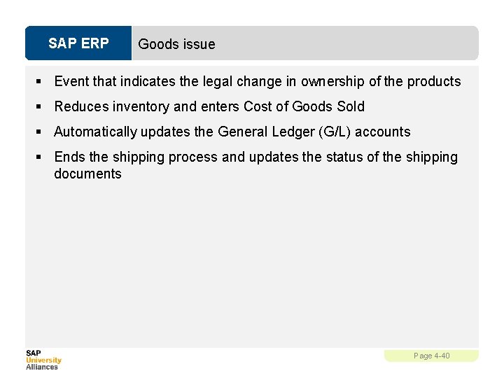 SAP ERP Goods issue § Event that indicates the legal change in ownership of